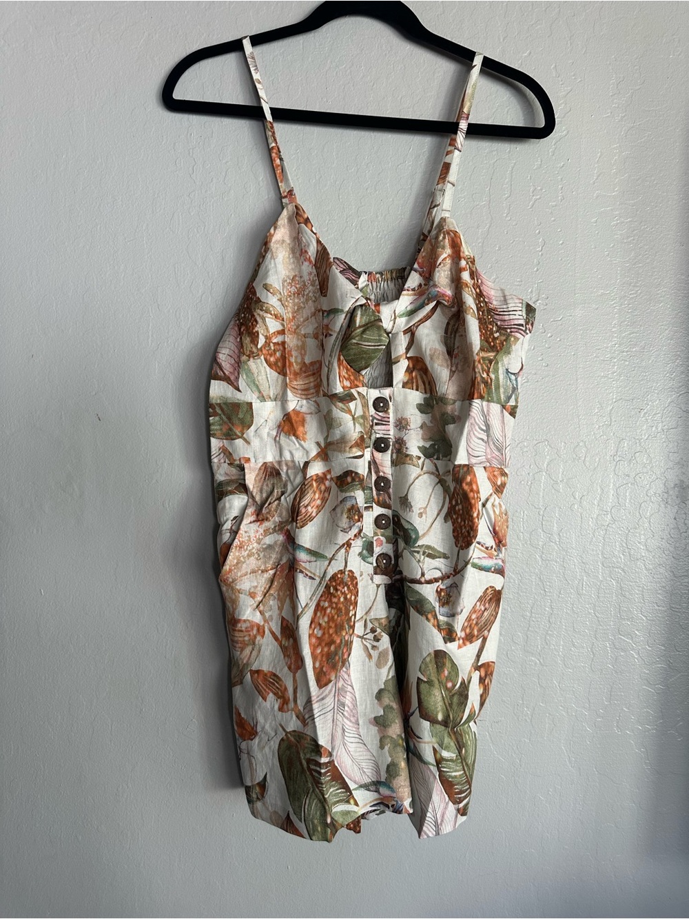Girls Floral Print One-Piece Romper in Cream and Olive
